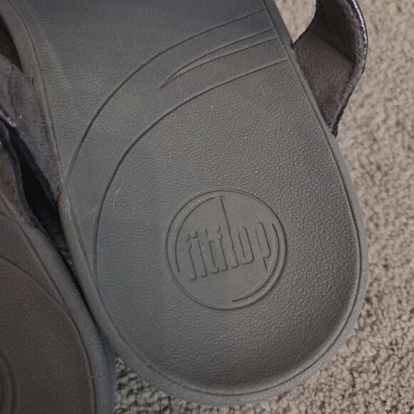 FitFlop Lunetta Style 181-054 Grey Leather Jeweled Sandals Size 8 - Picture 4 of 12